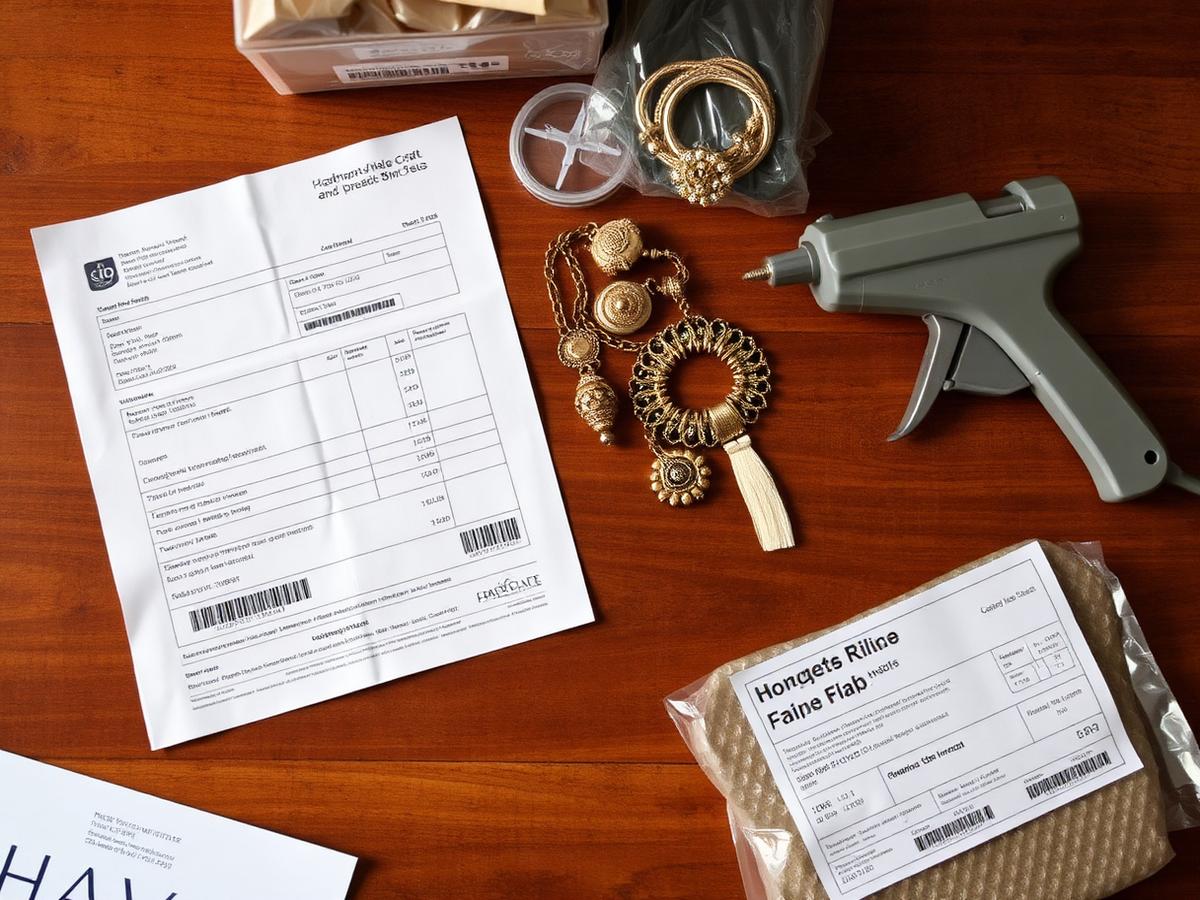 Handmade Indian jewellery packed for export with customs invoice and shipping labels